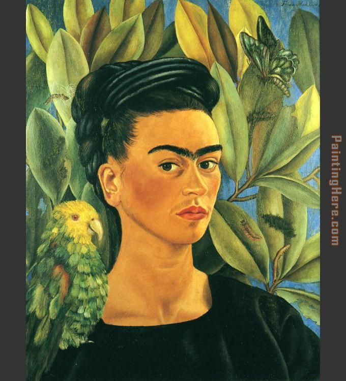 FridaKahlo-Self-Portrait-with-Bonito-1941 painting - Frida Kahlo FridaKahlo-Self-Portrait-with-Bonito-1941 art painting